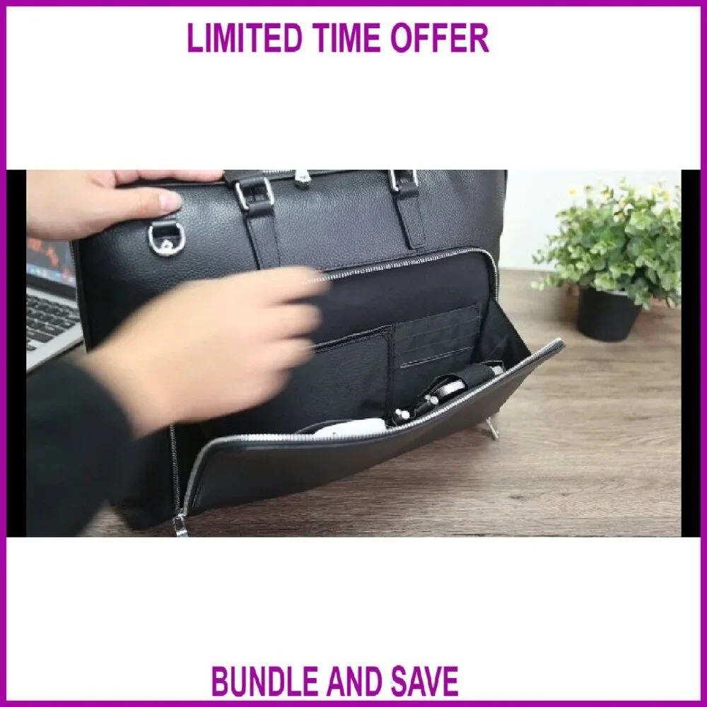 Leather Slim Briefcase for 15.6-16 Inch Laptop Professional Business Messenger